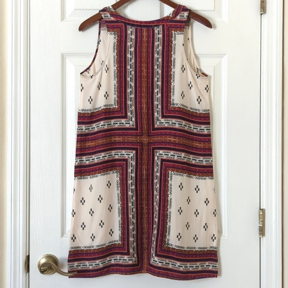 Sanctuary Bohemian Printed Sleeveless V-neck Mini Shift Dress Beige Small - Picture 8 of 10